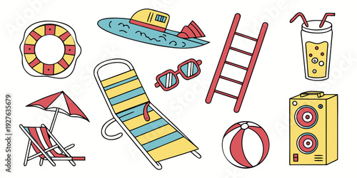 Assorted children's toys and play equipment arranged in a circle Vector