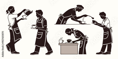 A sequence of a man in a suit carrying a briefcase and placing it on a table Vector