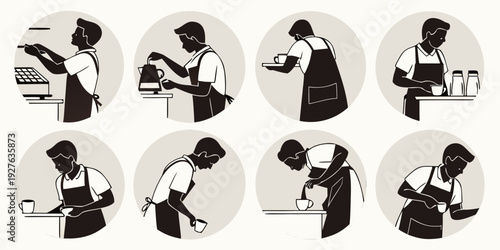 A sequence of images showing a person performing various exercises with a barbell Vector