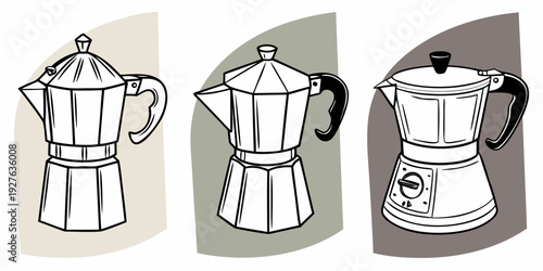 Three different types of kettles on a white background with a shadow effect Vector