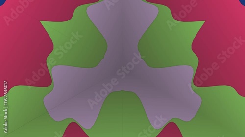 Abstract geometric shape on vibrant red and green background viewed from directly above