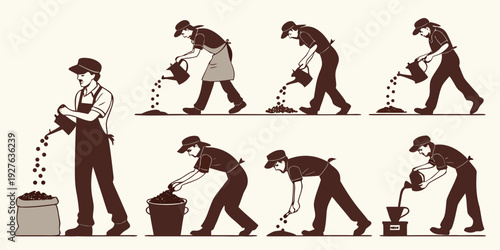 A sequence of illustrations depicting a man performing various exercises Vector