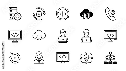 Vector Icon Sheet Featuring Technology and People Elements in a Modern Digital Environment View
