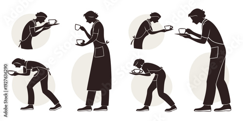 A sequence of illustrations depicting a person performing a series of physical exercises. Vector