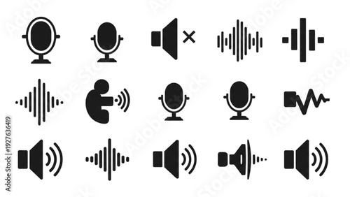 Vector Icon Sheet of Audio Equipment and Sound Waves from Various Viewpoints