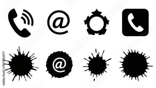 Vector Icon Sheet Featuring Communication Symbols and Explosive Effects in a Modern Design
