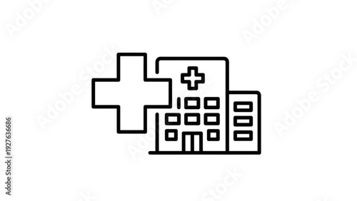 Hospital Building Icon Vector Illustration on Icon Sheet Featuring Medical Cross Symbol