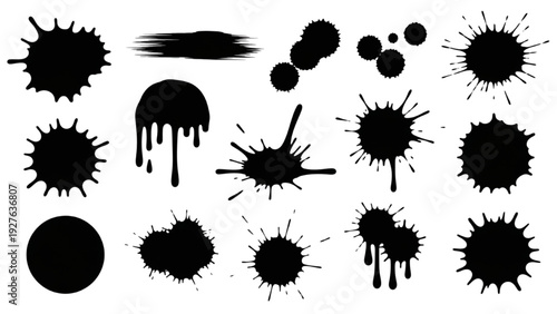 Vector Icon Sheet featuring Splatter, Ink, Droplet, Stain, Blob designs in various forms