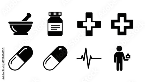 Medical Icon Sheet Featuring Vector Symbols for Healthcare and Medicine