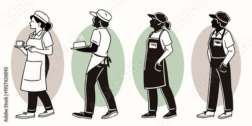 Four men in different poses and attire from historical times Vector