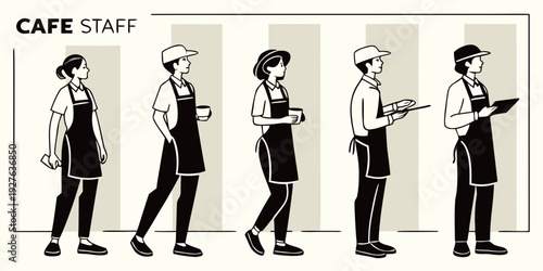 A man performing a series of dance moves in a cafe setting. Vector