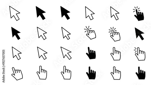 Collection of Cursor and Hand Icons for Digital Interfaces