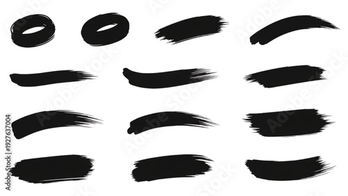 Vector Icon Sheet featuring Brush Stroke Elements in Various Shapes and Sizes