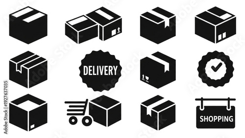 Collection of Vector Icons Representing Delivery and Shopping Icon Sheet