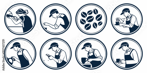 Assorted icons representing various activities and objects in a circular format Vector