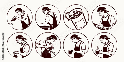 A series of nine circular portraits depicting a diverse range of individuals with various expressions and hairstyles. Vector