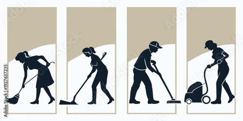 Evolution of human posture and tool use depicted in a sequence of silhouettes Vector