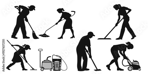 Illustration of various gardening activities and tools used by people Vector