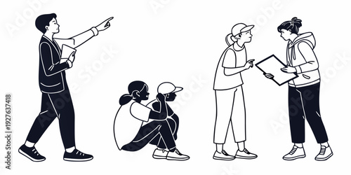 A diverse group of people engaging in various activities and interactions. Vector