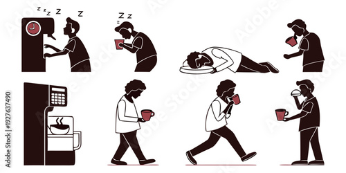 A sequence of illustrations depicting a person performing various exercises. Vector
