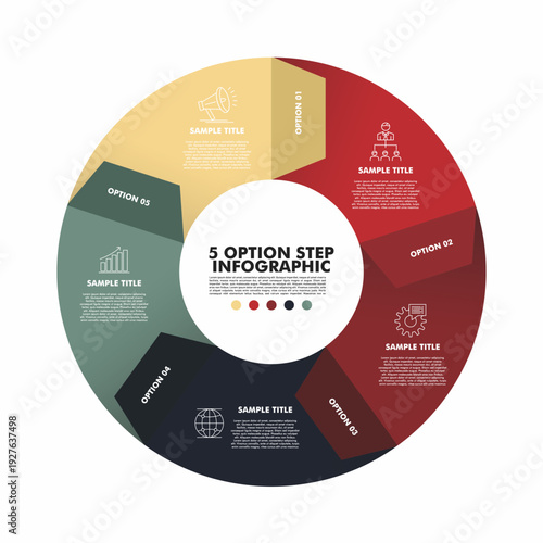 Circle chart infographic template with 5 options for presentations, advertising, layouts, annual reports, web, banner. vector editable eps 
