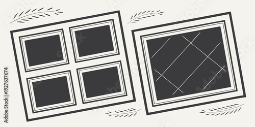 Four abstract black and white artworks displayed in a square formation Vector
