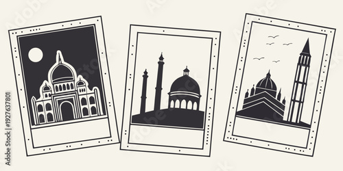 A collection of postcards featuring iconic landmarks and scenic views from around the world Vector