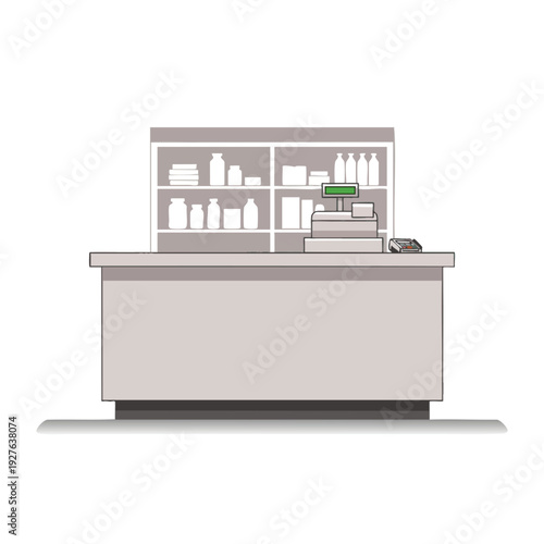 Modern and Minimalist Coffee Shop Counter with Shelves and Supplies