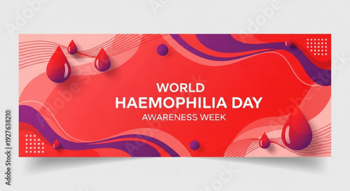 World haemophilia day awareness week banner with red blood drops on abstract background