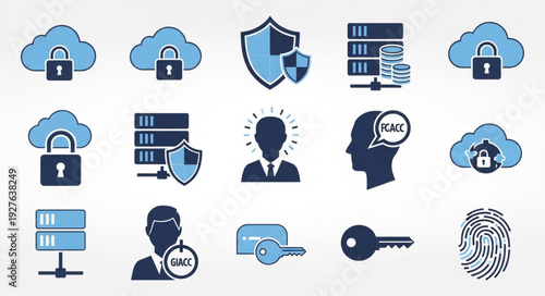 Cloud computing security icons representing data protection and digital safety.