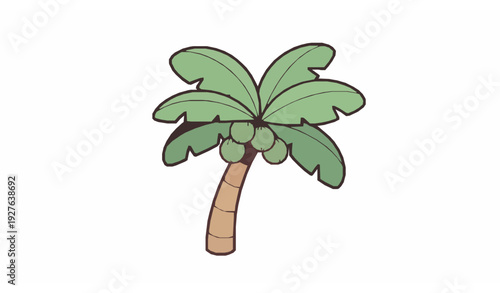 Kawaii Tropical Palm Tree with Cute Coconuts Flat Cartoon Illustration Isolated on White Background