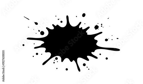 Hand Drawn Black Ink Blot Vector Illustration with Paint Splatter Minimal Clipart on White