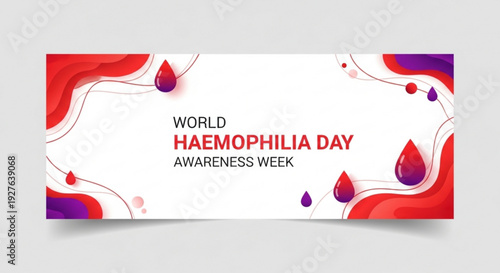 World haemophilia day awareness week banner with red and purple blood drops on white background