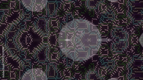 Intricate patterns on a dark background create a mesmerizing geometric design with repeating shapes and lines viewed from directly above