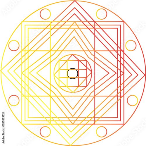 Sacred Geometry Abstract Mandala Vector Design with Yellow and Red Gradient Lines for Meditation and Wellness