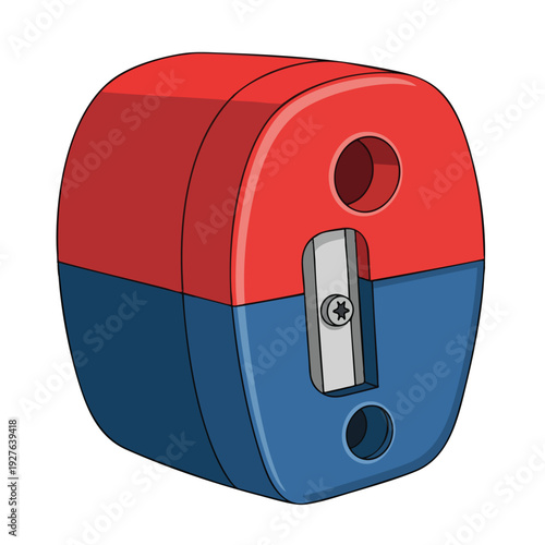 Compact Red and Blue Pencil Sharpener for Office and School Use