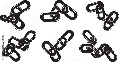 Black metal chain links on a white background pattern