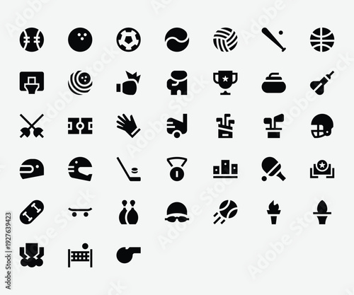 Sports Equipment Solid Icon Set