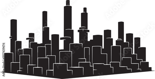 Black cityscape with skyscrapers and urban architecture illustration design