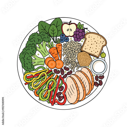 Healthy Assorted Vegetable and Whole Grain Breakfast Plate for a Nutritious Start