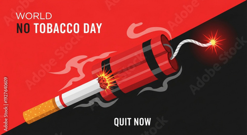 World no tobacco day poster with cigarette as lit bomb fuse quit smoking concept