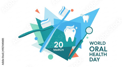 World oral health day graphic with toothbrushes and teeth on march 20th