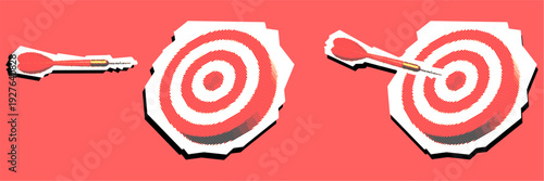 Dot halftone bullseye target vector for retro marketing ads. Ideal for symbolizing focused business strategies, vintage pop art goals, and nostalgic success.