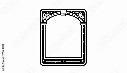 An ornamental celestial archway frame featuring a sun and moon on a white background, perfect for mystical designs