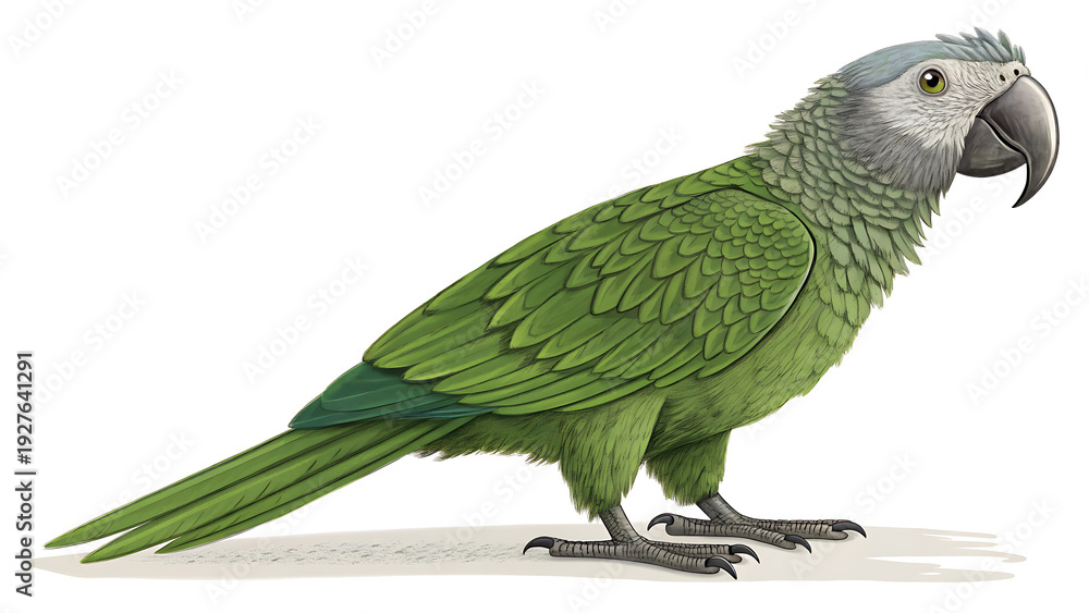 Obraz premium Isolated Close-up of a kakapo parrot in its natural habitat over a white background.