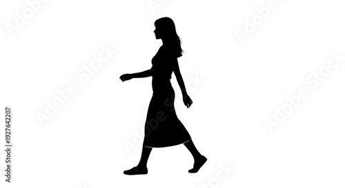 Silhouette of a Woman Walking Against a White Background.