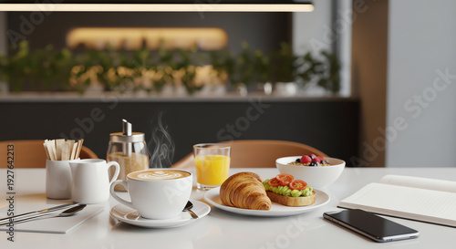 Wallpaper Mural Healthy Breakfast Spread with Coffee, Juice, and Pastries on Kitchen Table. Torontodigital.ca