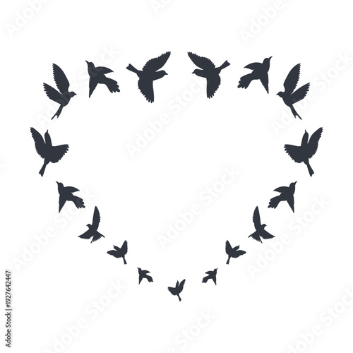 Silhouette of a Group of Flying Bird. Isolated on White Background. Flat Vector Illustration.