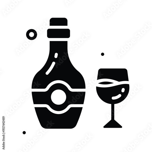 Classy glyph icon of wine for womens day celebration theme