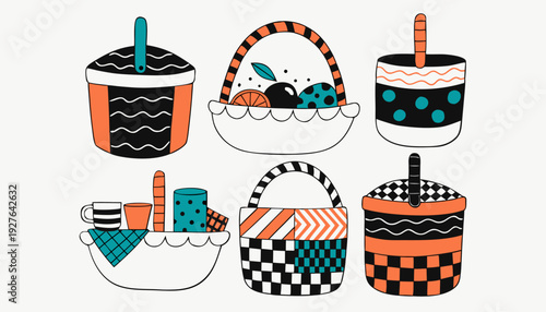 Summer Picnic Wicker Hamper: Hand-Drawn Outdoor Food Basket Sketch